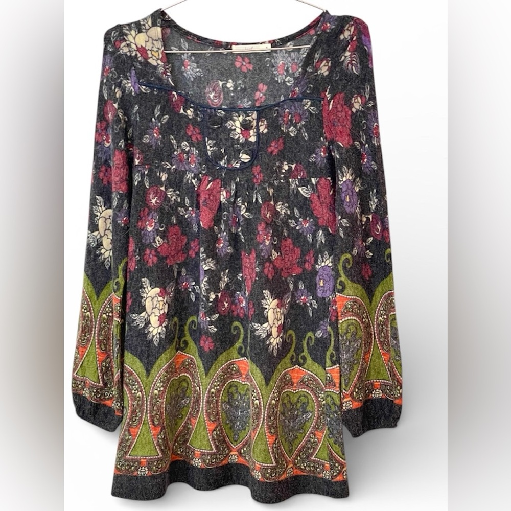 Hazel Anthropologie floral & paisley sweater dress bohemian